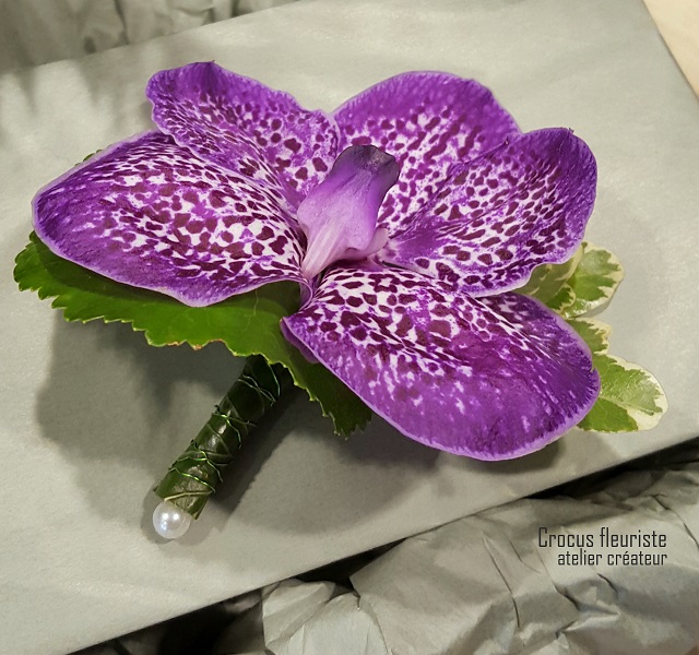 Boutonnière fleuron d'orchidée vanda blue