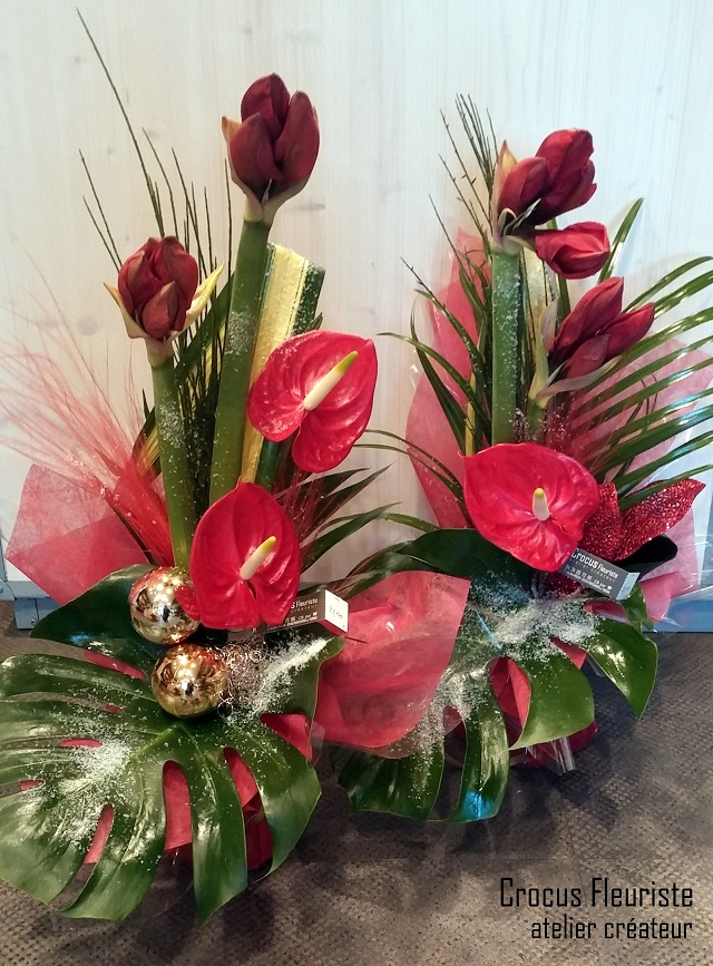Bouquet vertical noëlisé, rouge et or